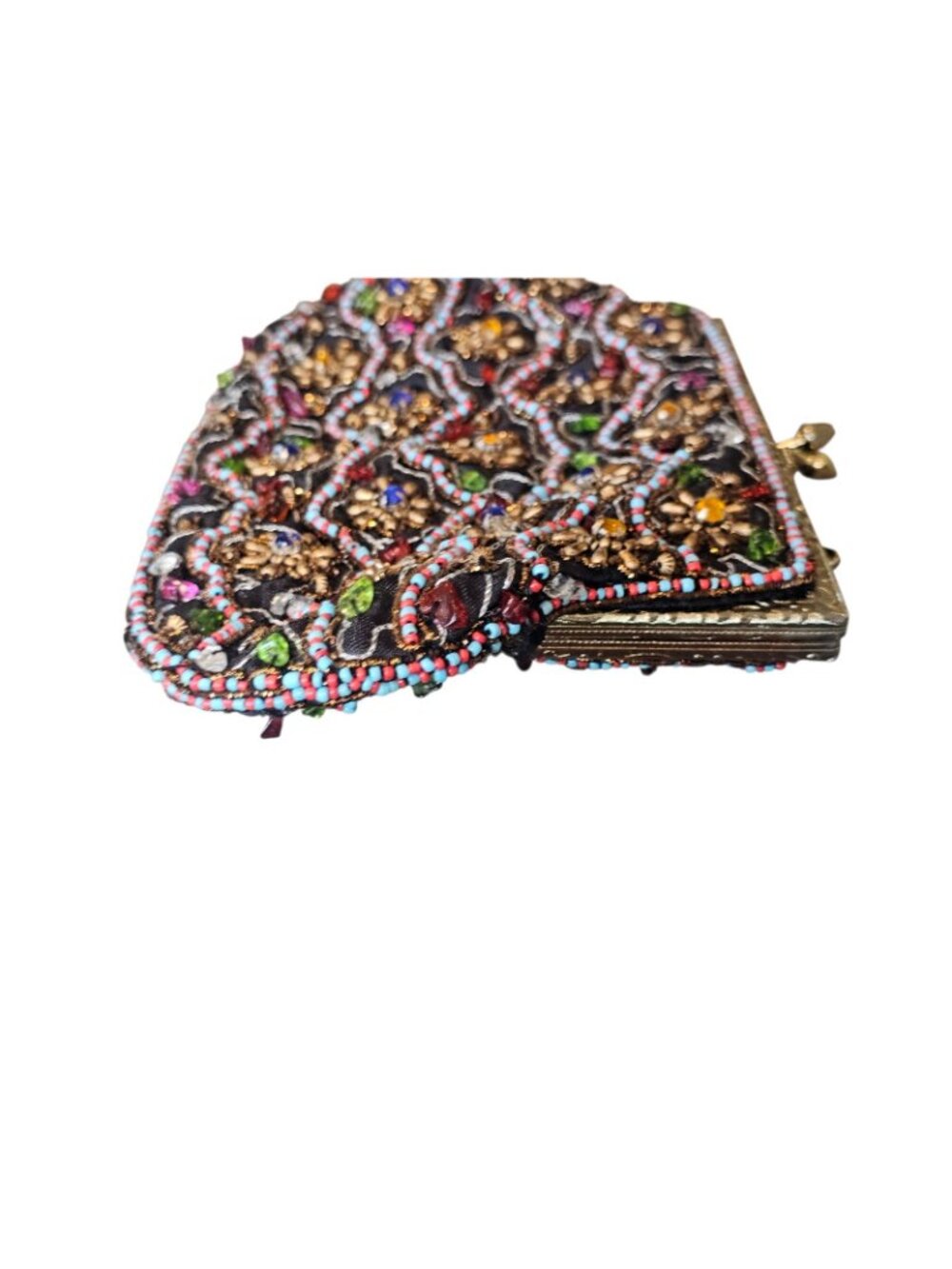 VTG‎ Black Beaded Evening Bag Clutch Floral India - Picture 5 of 13